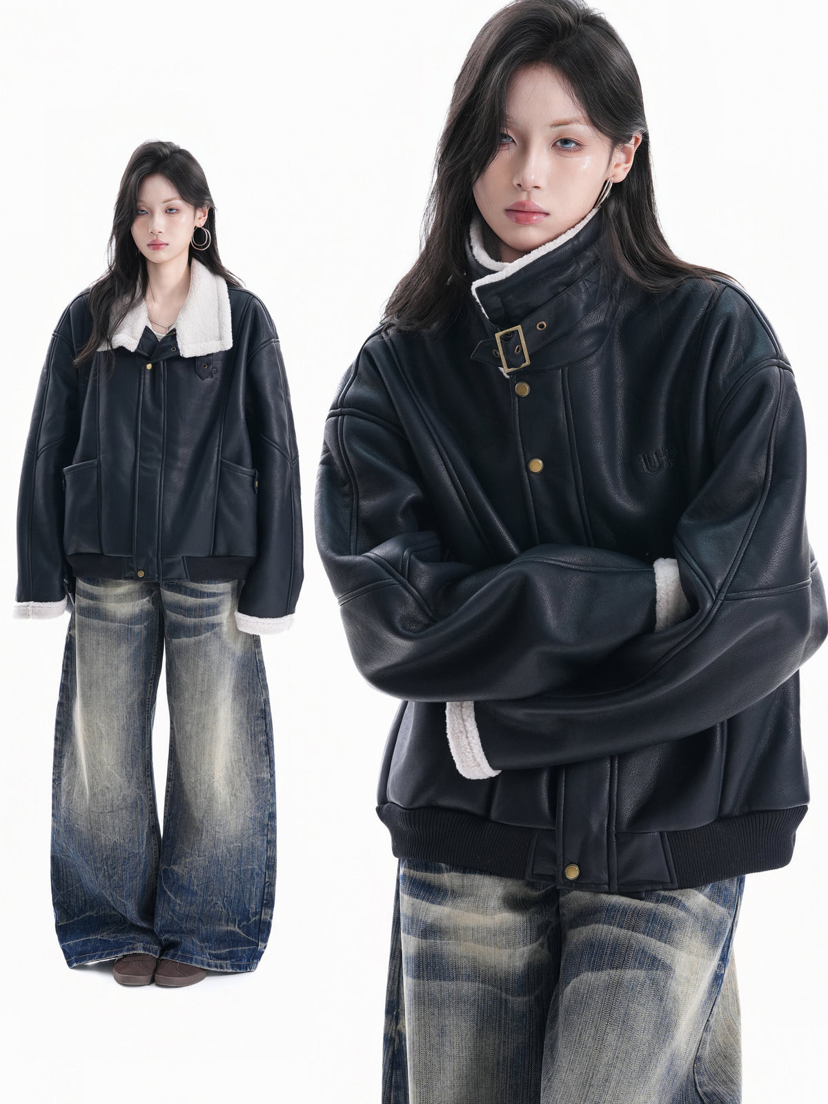 Stand Collar Faux Leather Jacket WLS0015