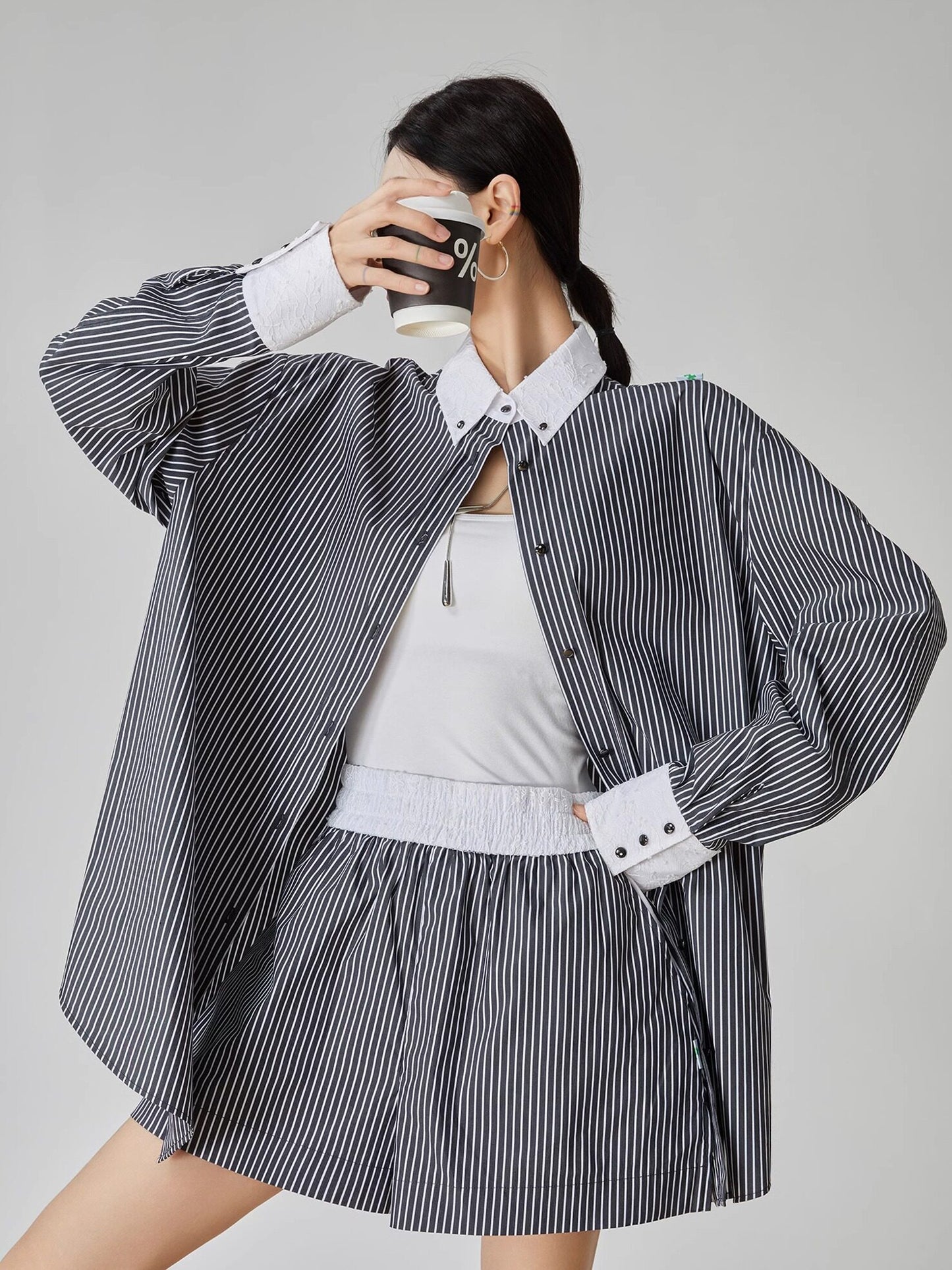 Striped Long-Sleeve Shirt / Mini Skirt FER0048