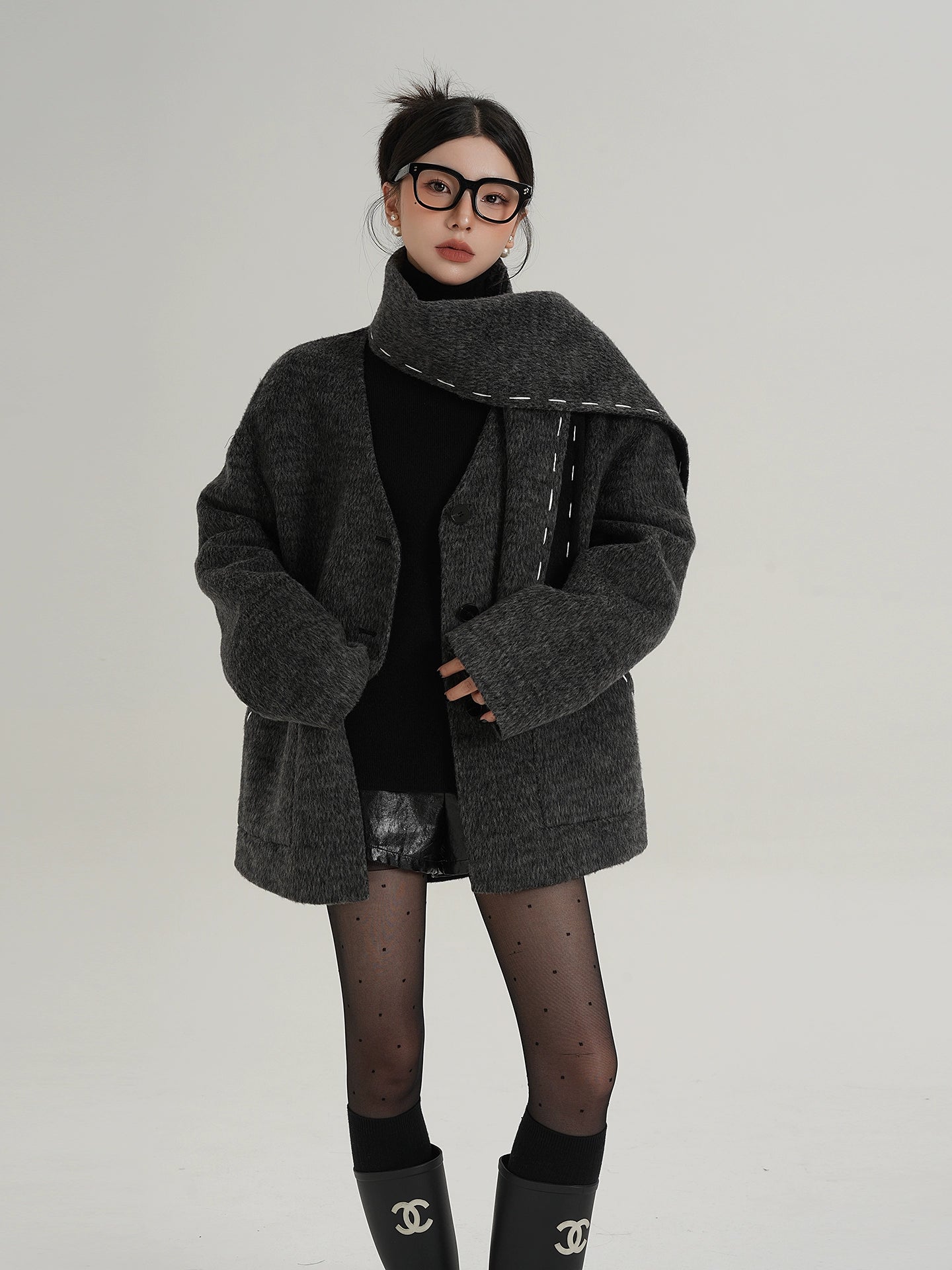 Scarf Mid-Length Wool Coat SRS0383
