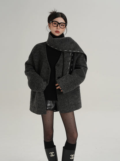 Scarf Mid-Length Wool Coat SRS0383
