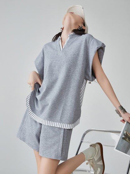 Layered-Style Key Neck Top / Shorts FER0126