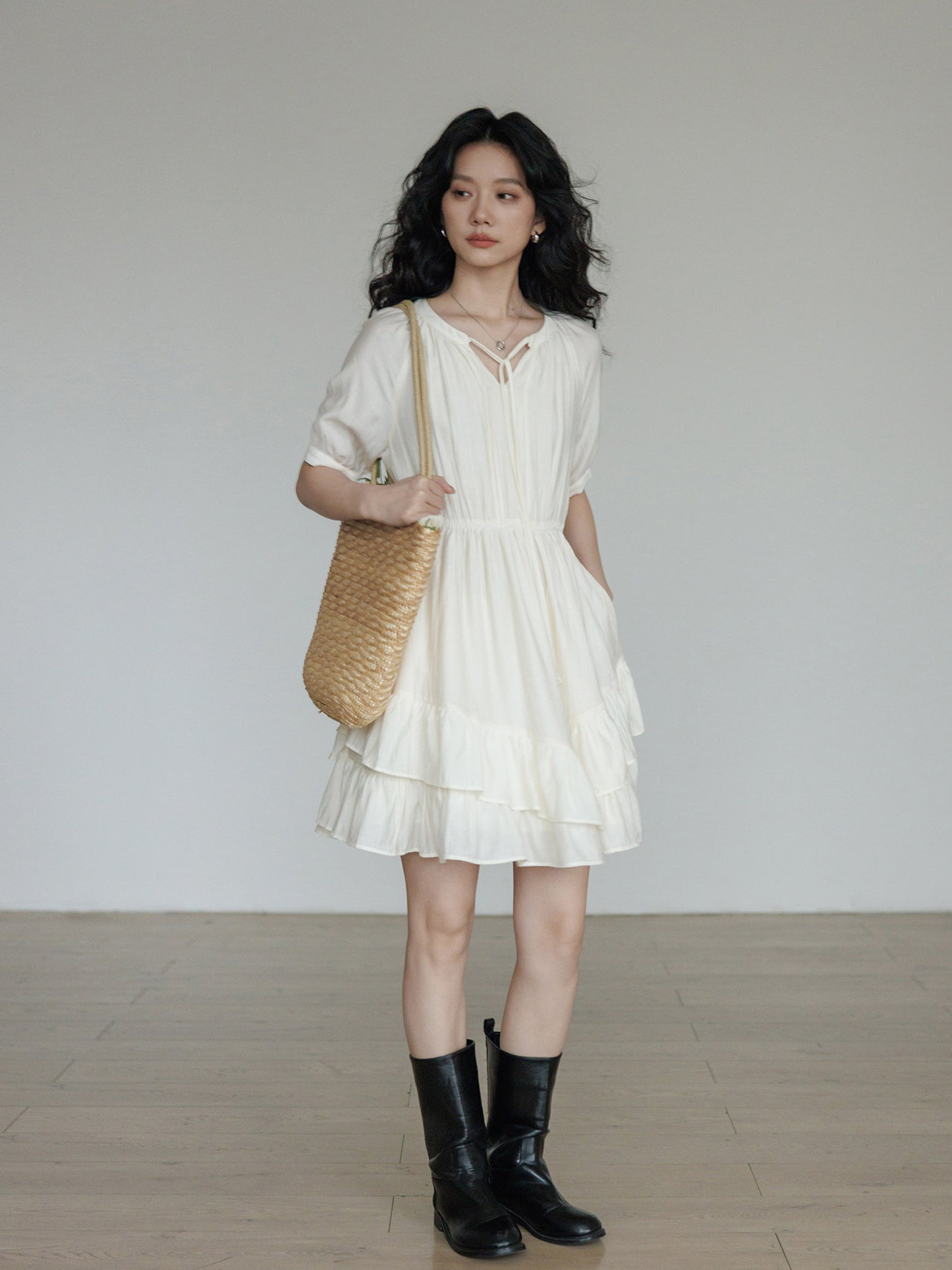 V-Neck Tiered Mini Dress VAS0201