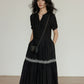 V-Neck Short Sleeved Black Dress VAS0095