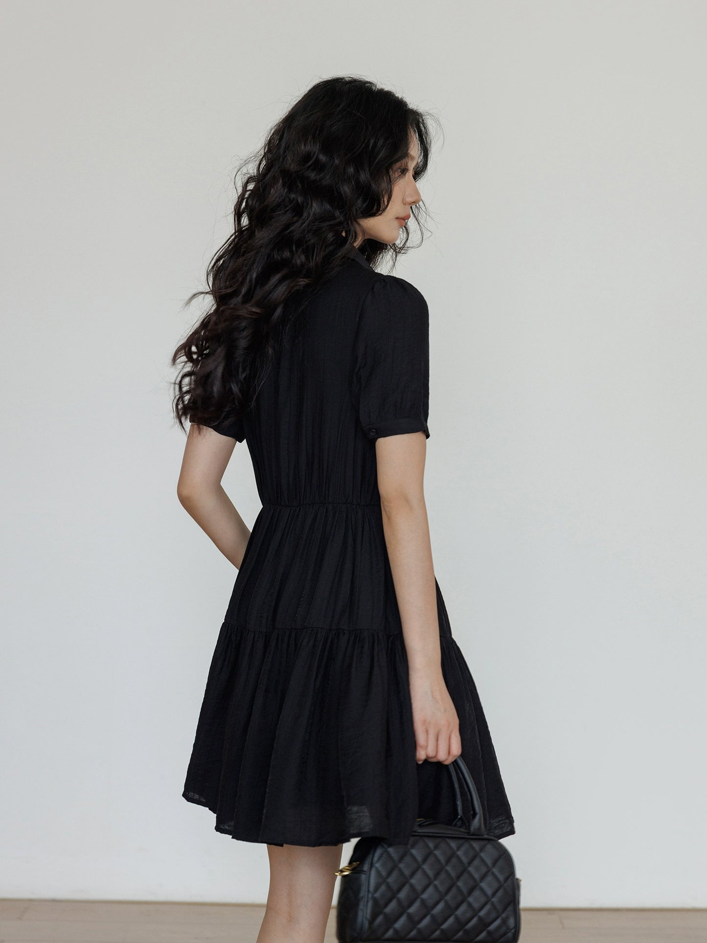 Plain Tiered Shirt Dress VAS0103
