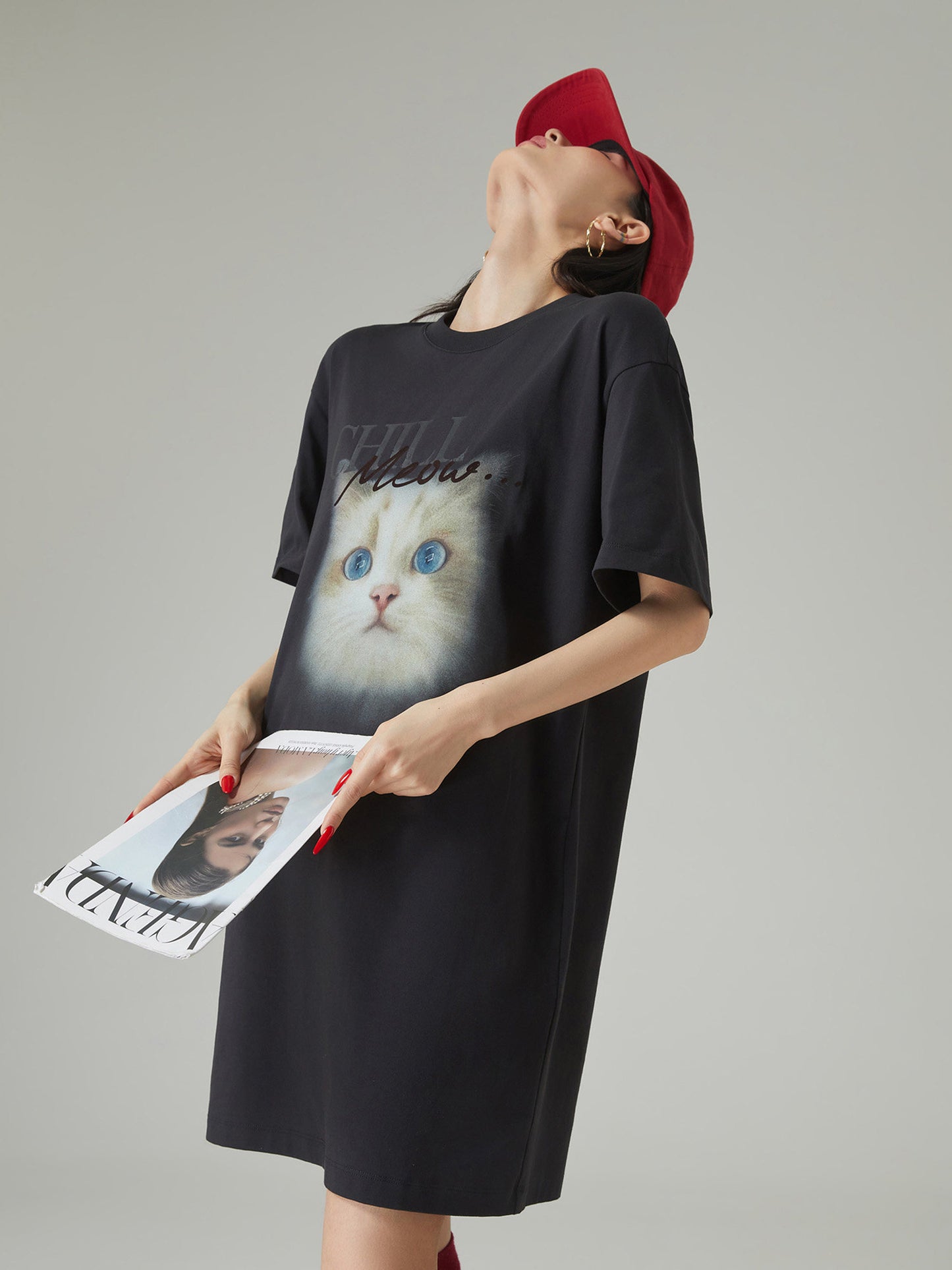 Cat Print T-Shirt Dress FER0284
