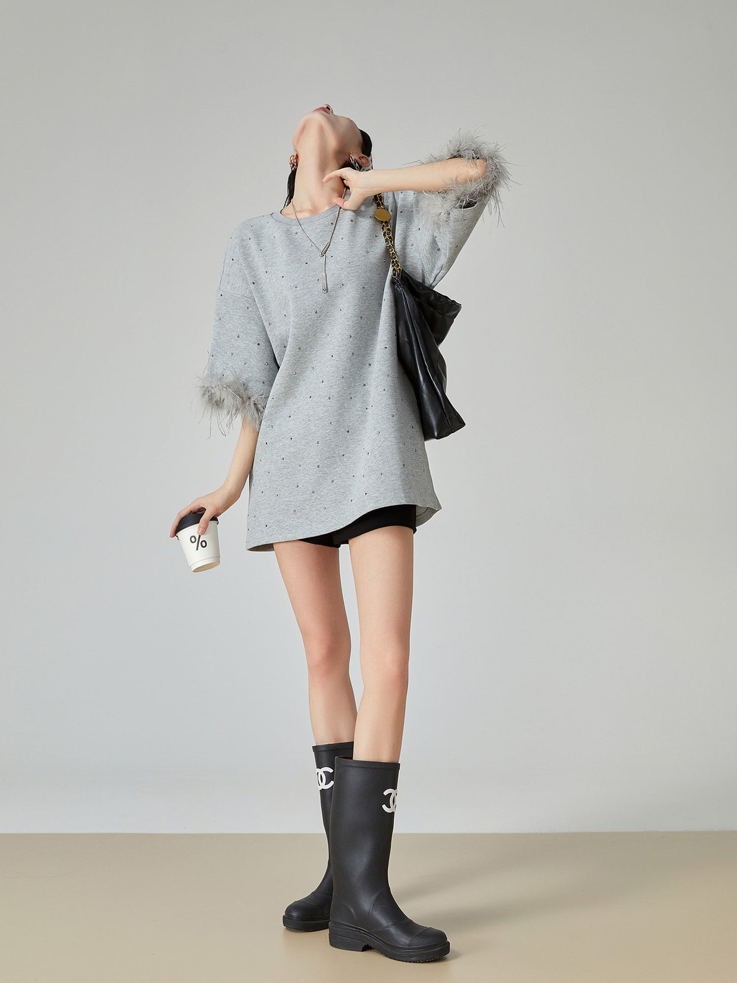Feather Sleeve Jewel Mini Dress FER0127