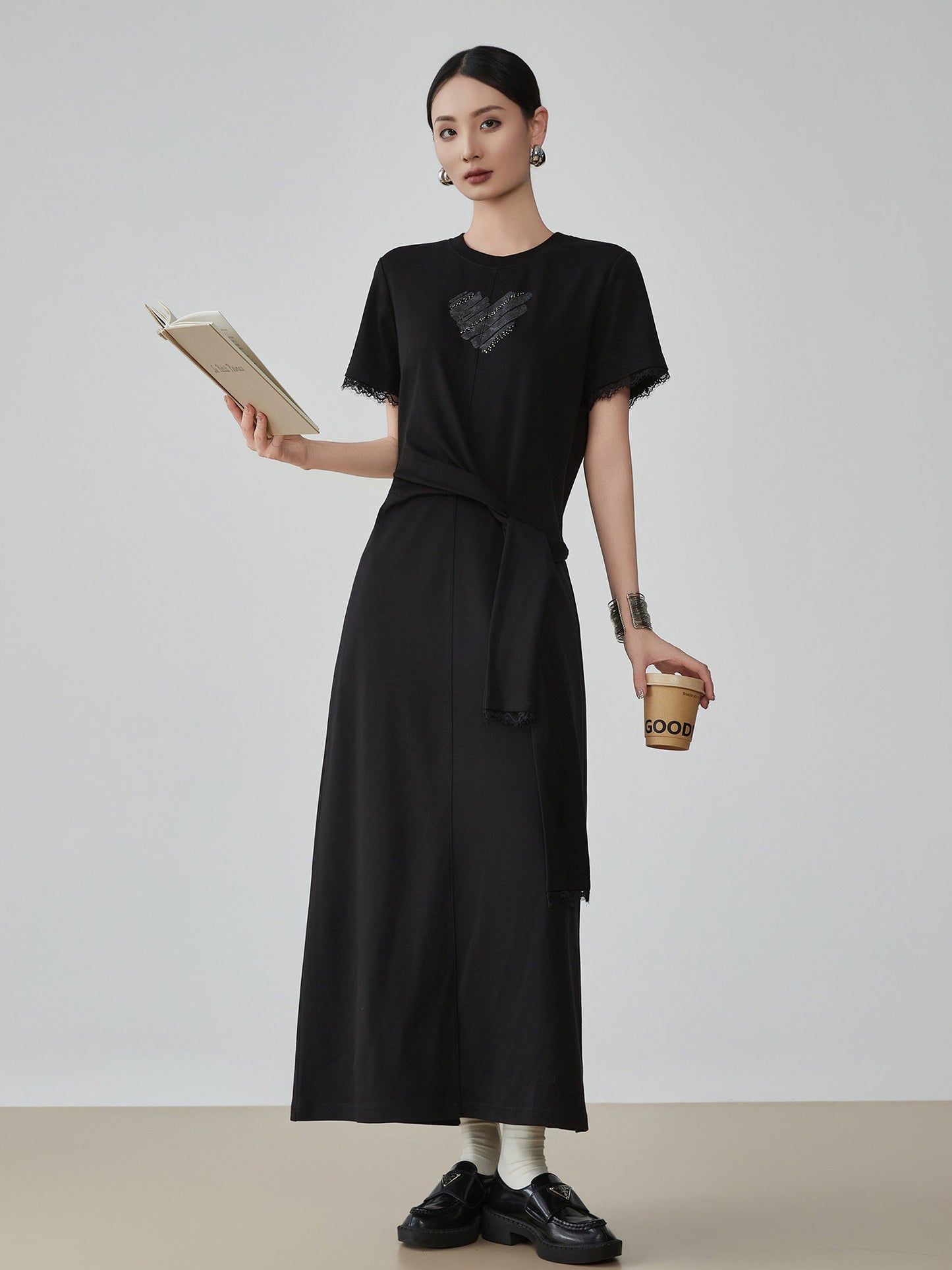 Heart Bijou Sleeve Lace Long Dress FER0162