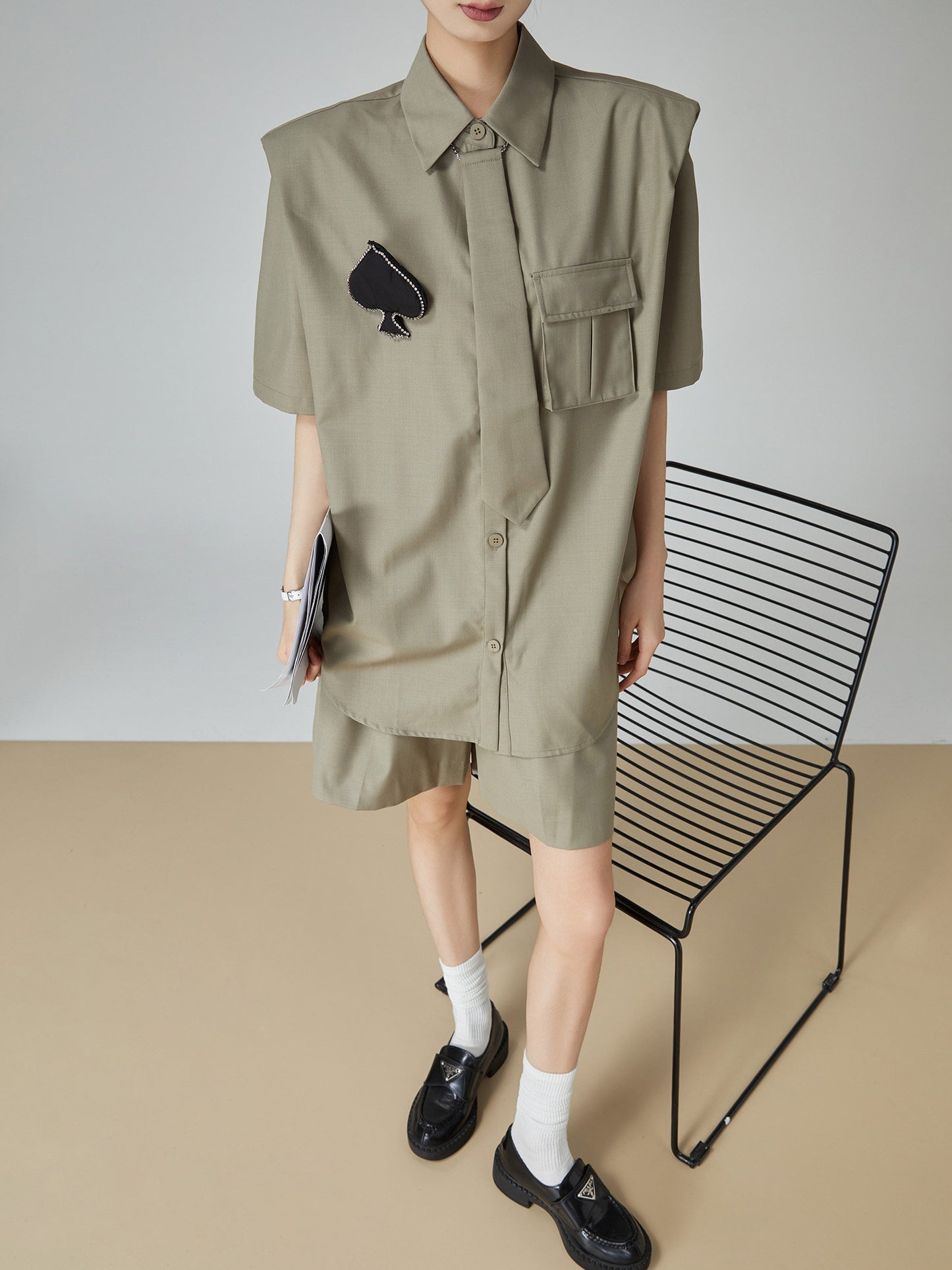 Spade Lace-Up Short-Sleeve Shirt / Shorts FER0088