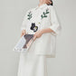 Cat Embroidered Short-Sleeve Shirt / White Long Skirt FER0211
