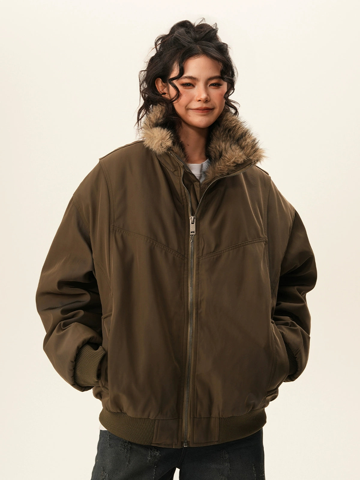 Stand Collar Inner Fur Jacket BWA0011