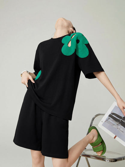 Flower Motif Short-Sleeve Top / Half Pants FER0192