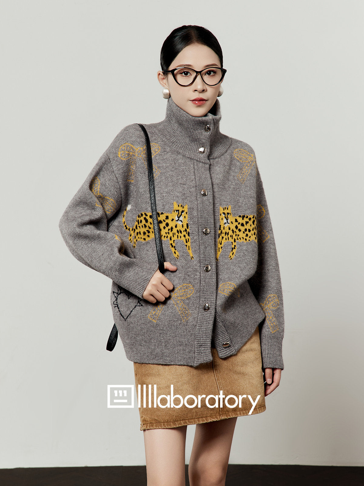 Stand Collar Tiger Knit Top / Mini Skirt LLA0596