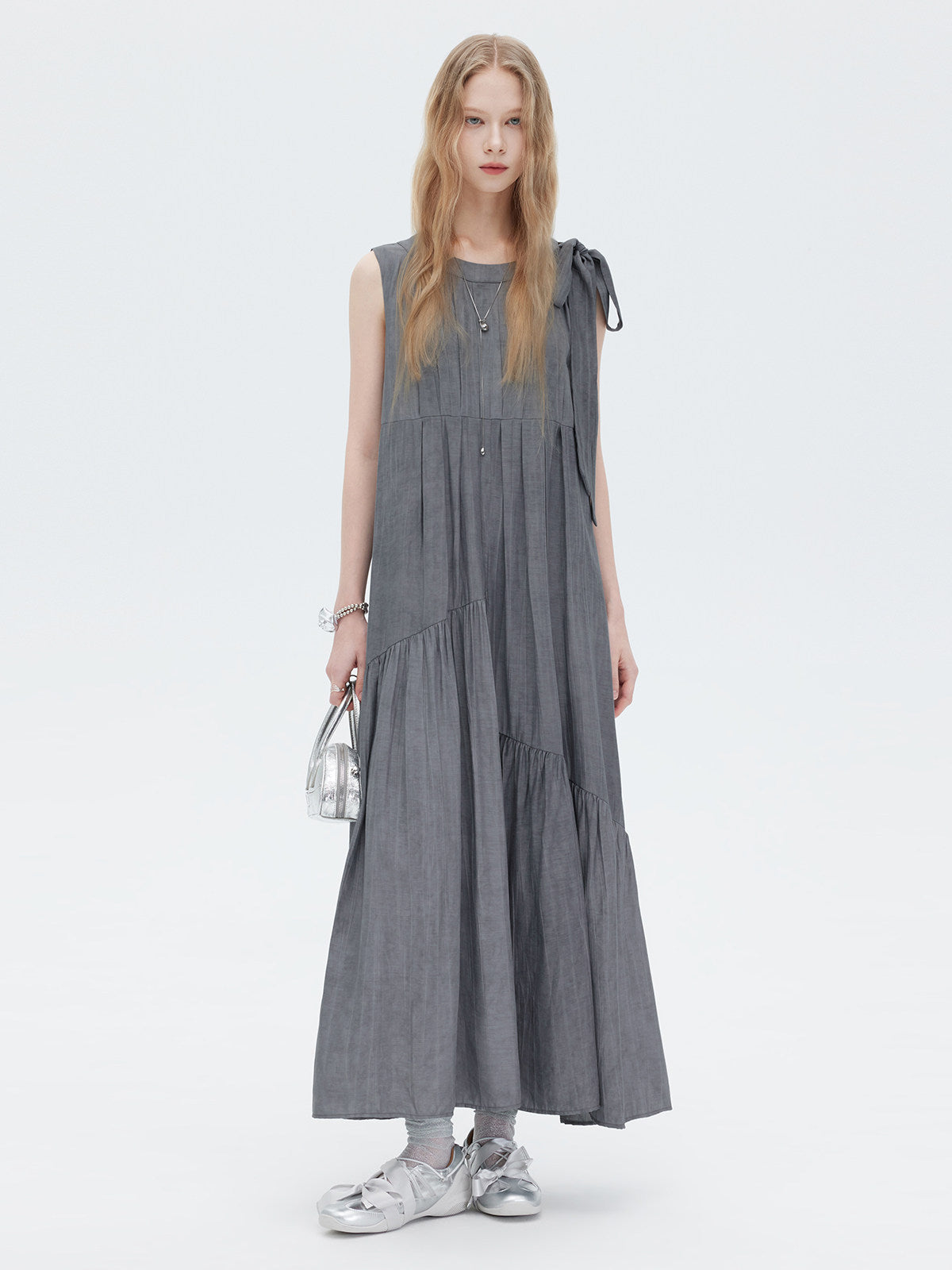Twill Texture Switch Gather Dress SHN0043