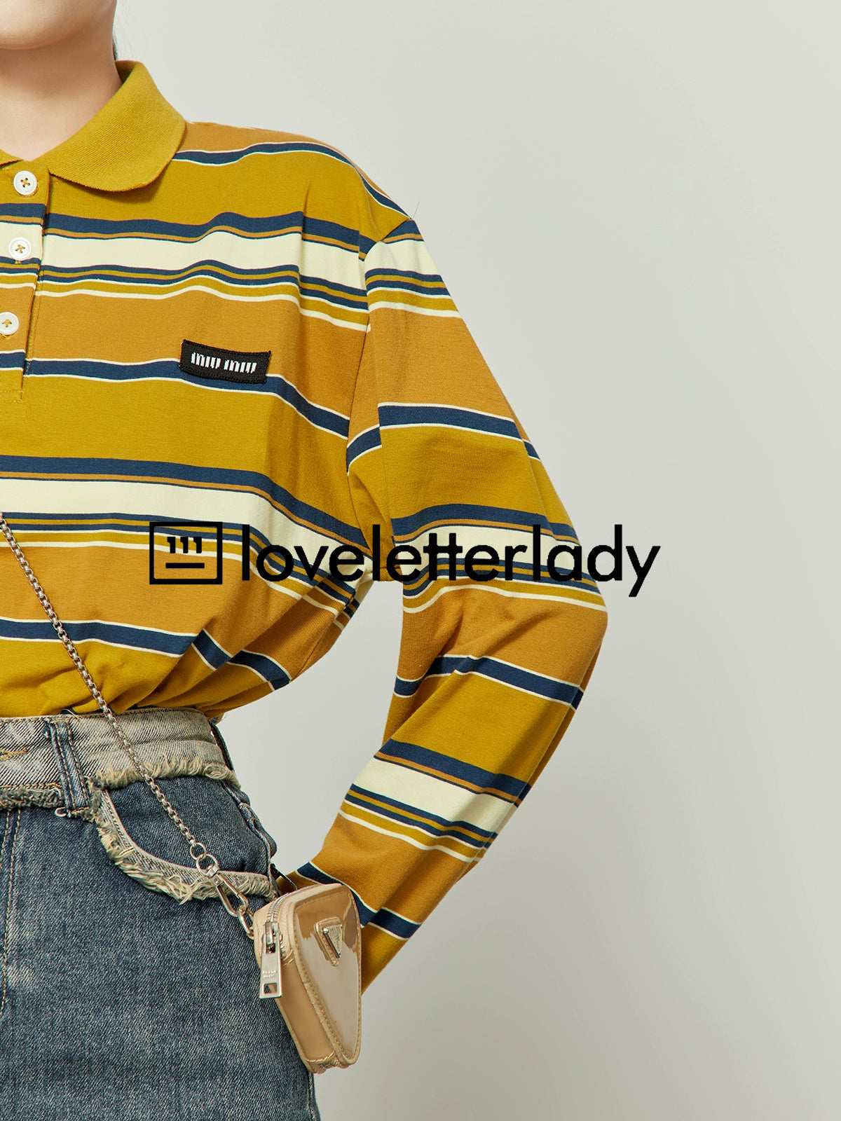 Polo Neck Yellow Striped Shirt LLA0264