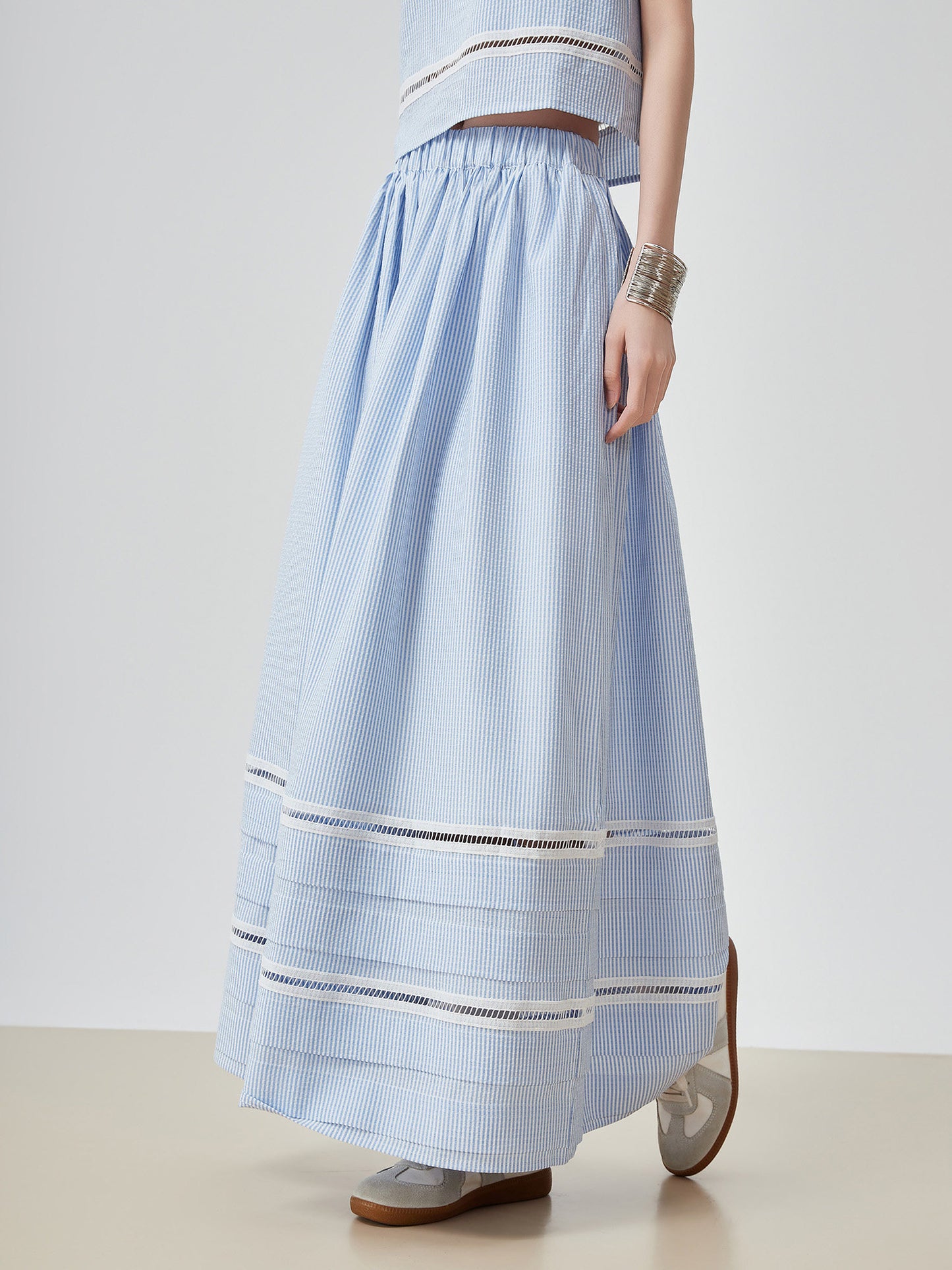 Striped Sleeveless Top / Wide Skirt FER0143