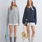 Button Lace Collar Striped Top ASG0085