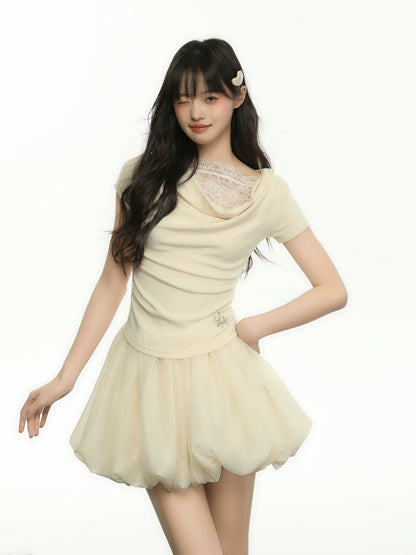 Drape Lace Top / French Balloon Skirt LEN0005