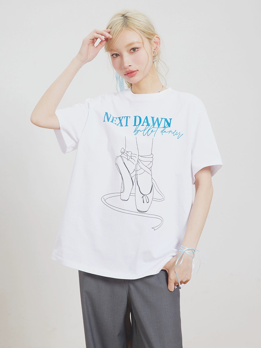 Ballet Shoes Print Loose T-Shirt NXD0006