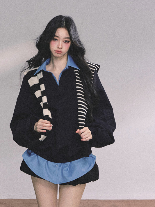 Shirt Docking Knit Top / Black Shawl LAS0059