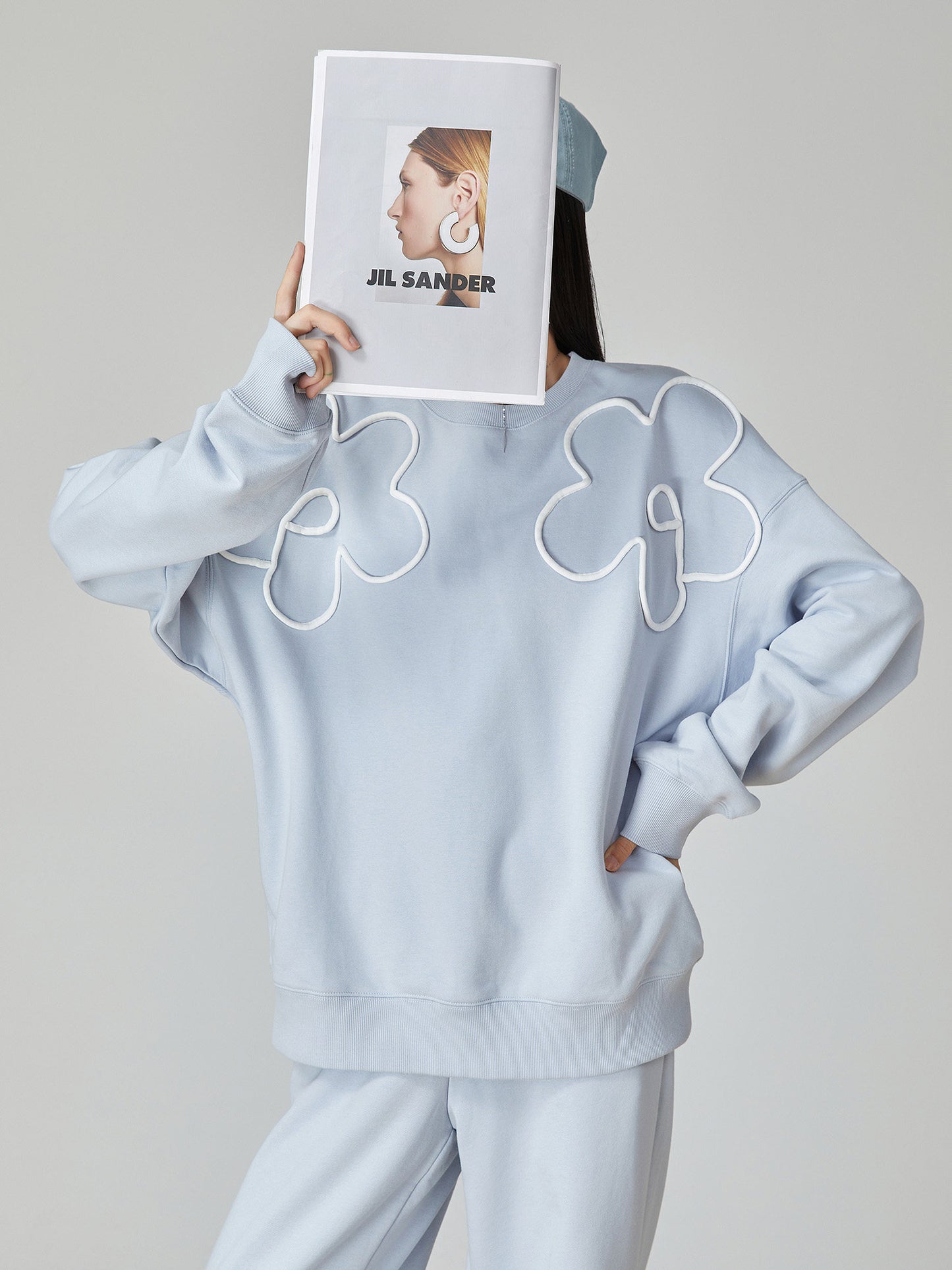 Floral Decorative Crewneck Pullover Top / Wide-Leg Pants FER0040