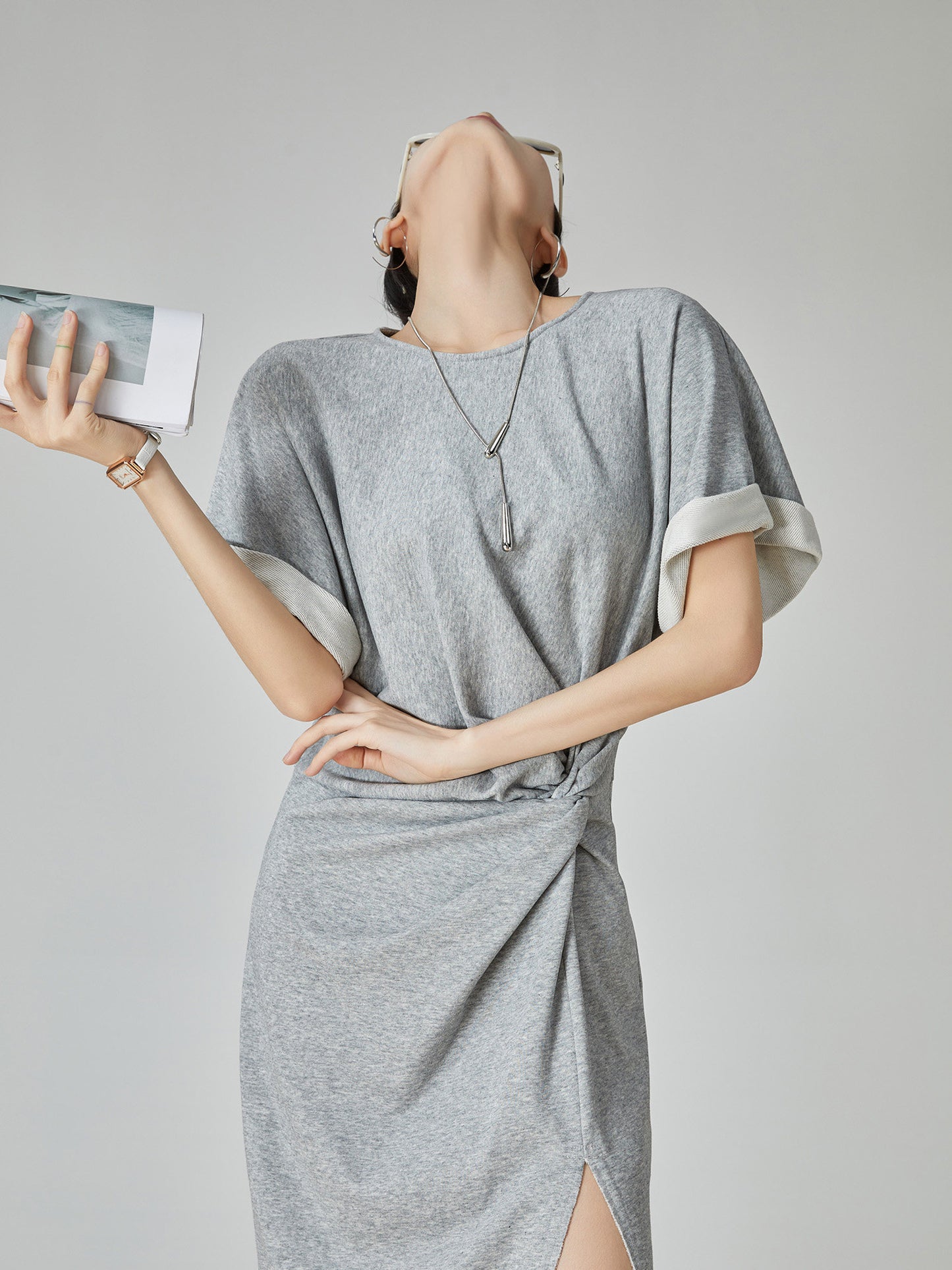 Gray Irregular Short-Sleeve Dress FER0049
