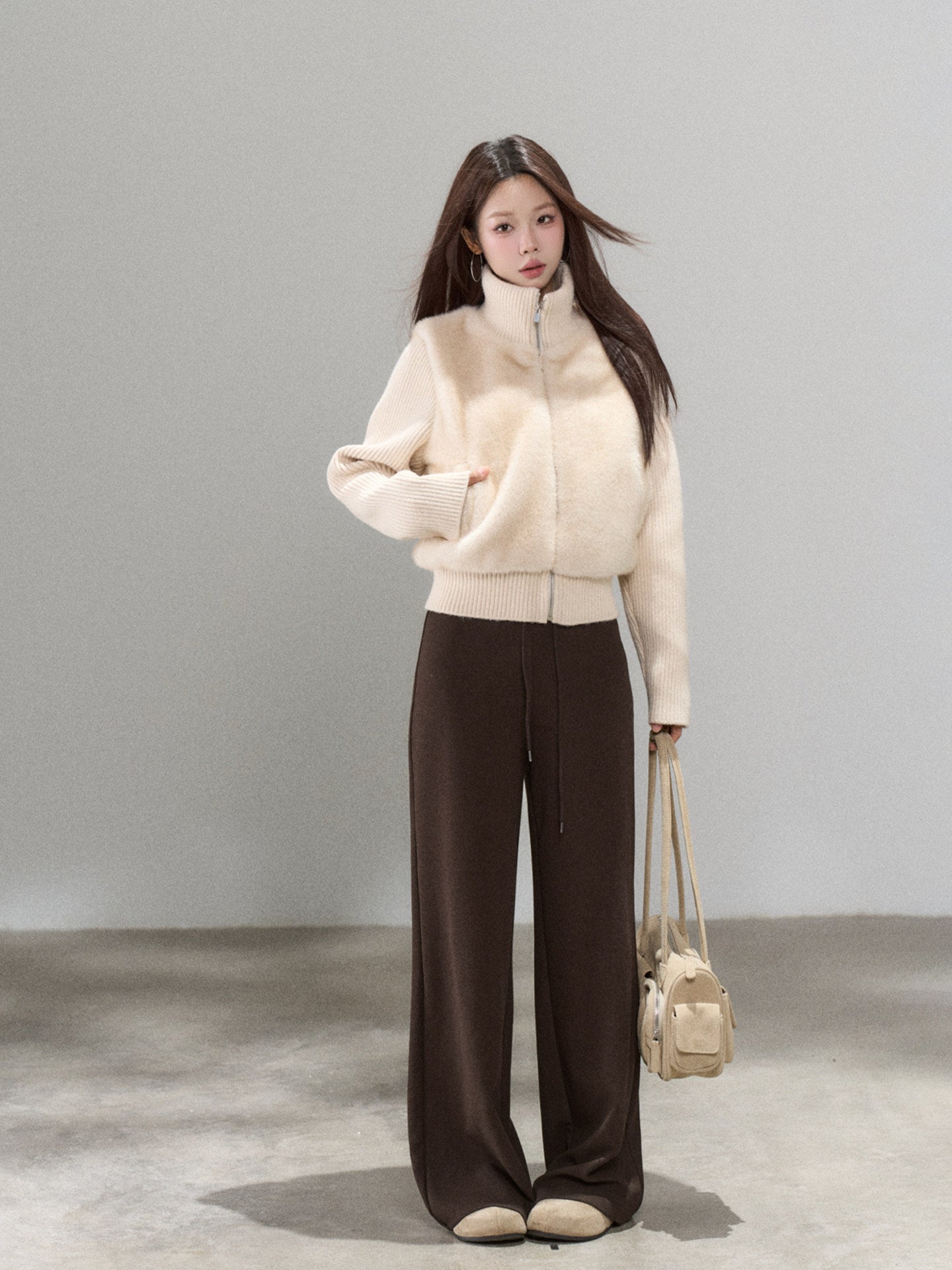 Stand Collar Fur Knit Jacket WDB0005