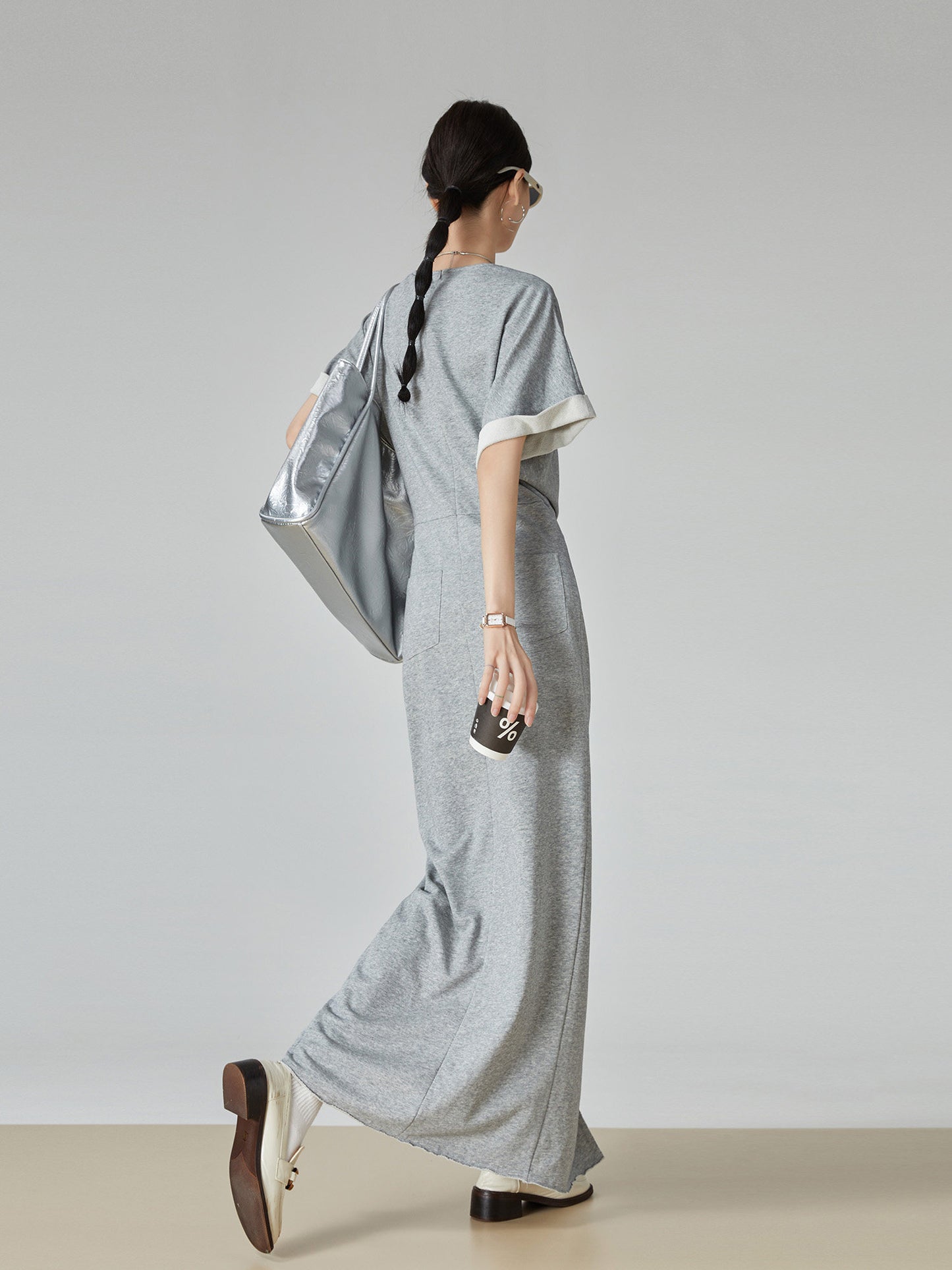 Gray Irregular Short-Sleeve Dress FER0049