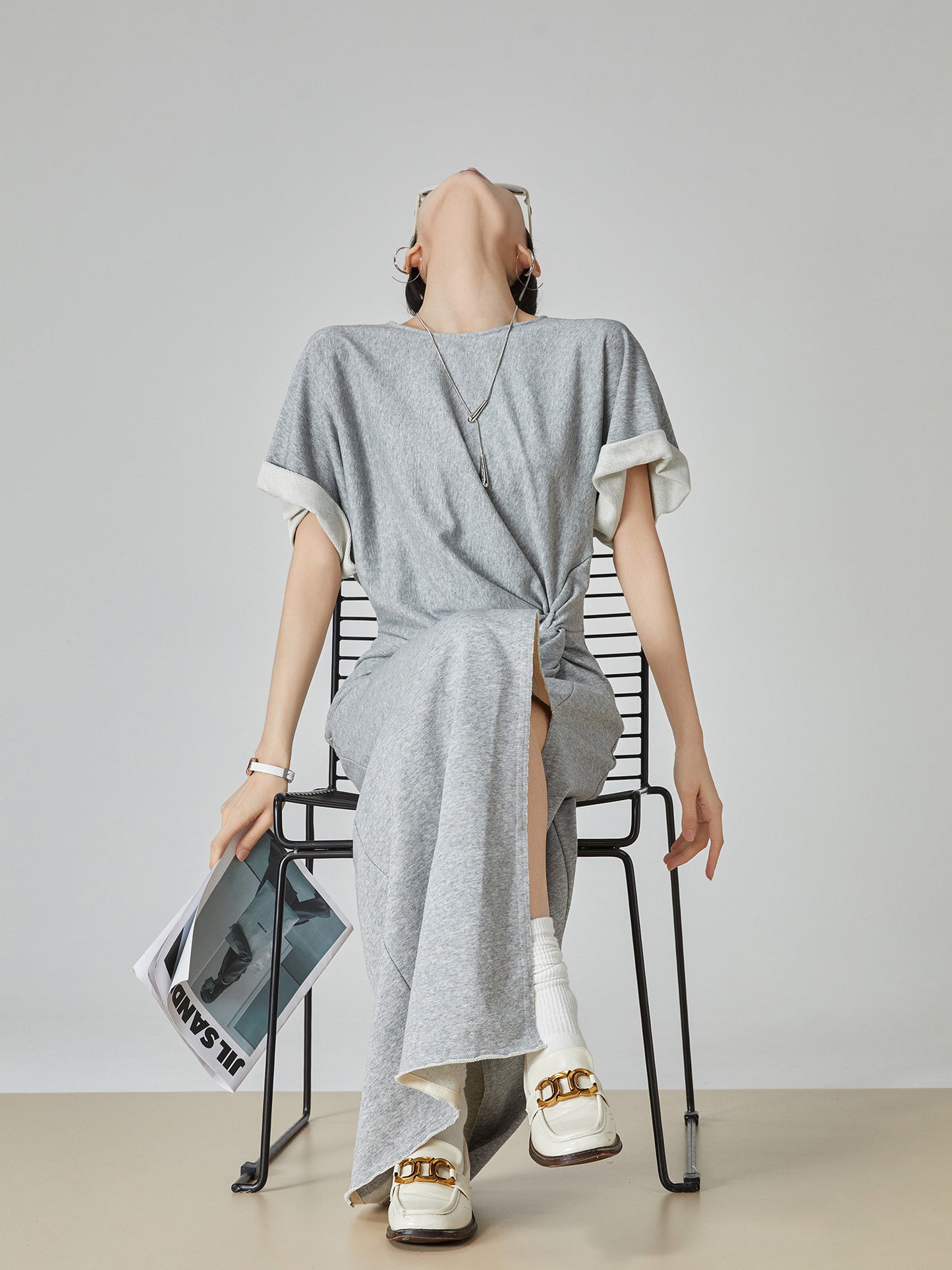 Gray Irregular Short-Sleeve Dress FER0049