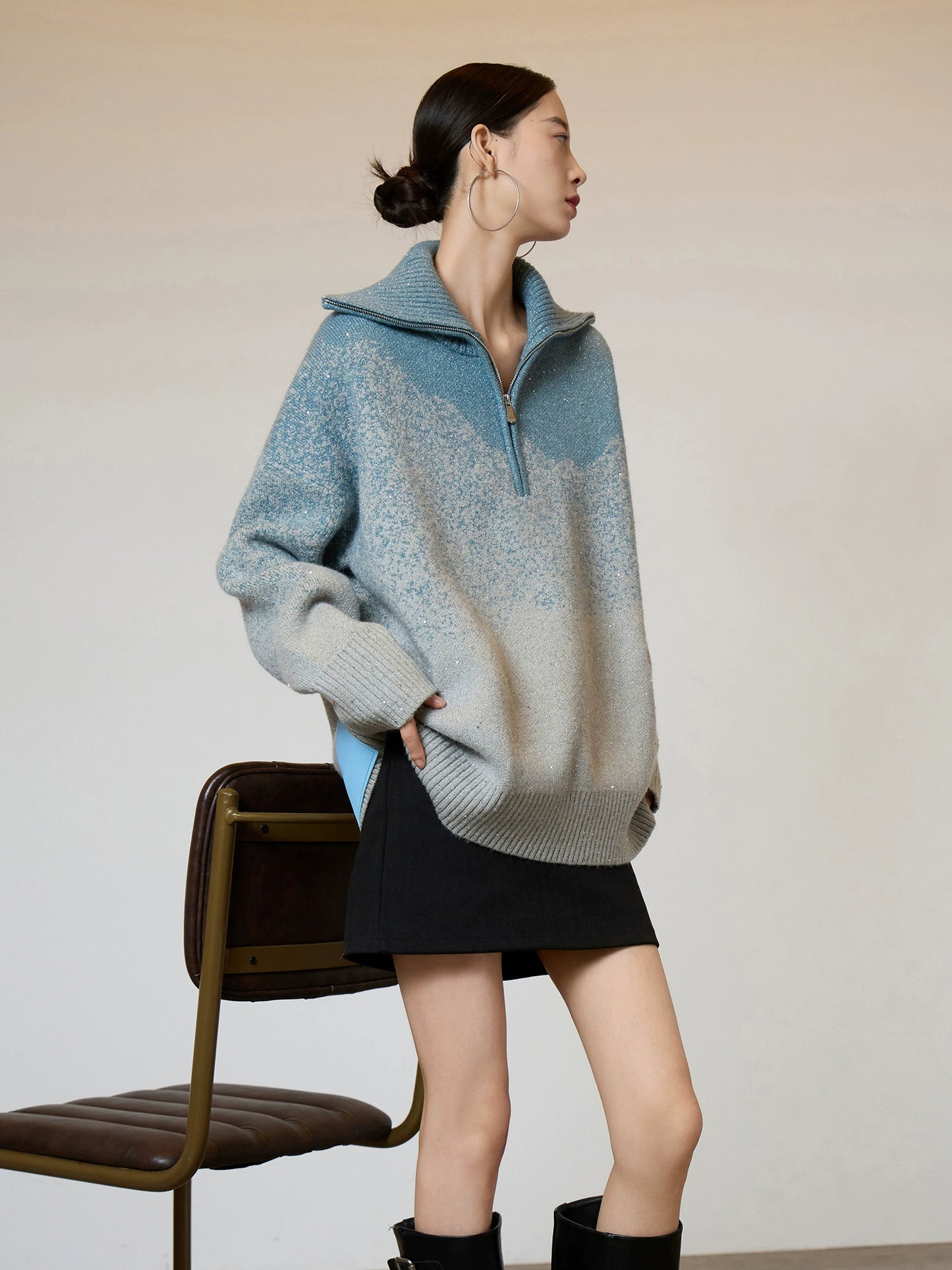 Half-Zip Gradient Knit Top SUY0006