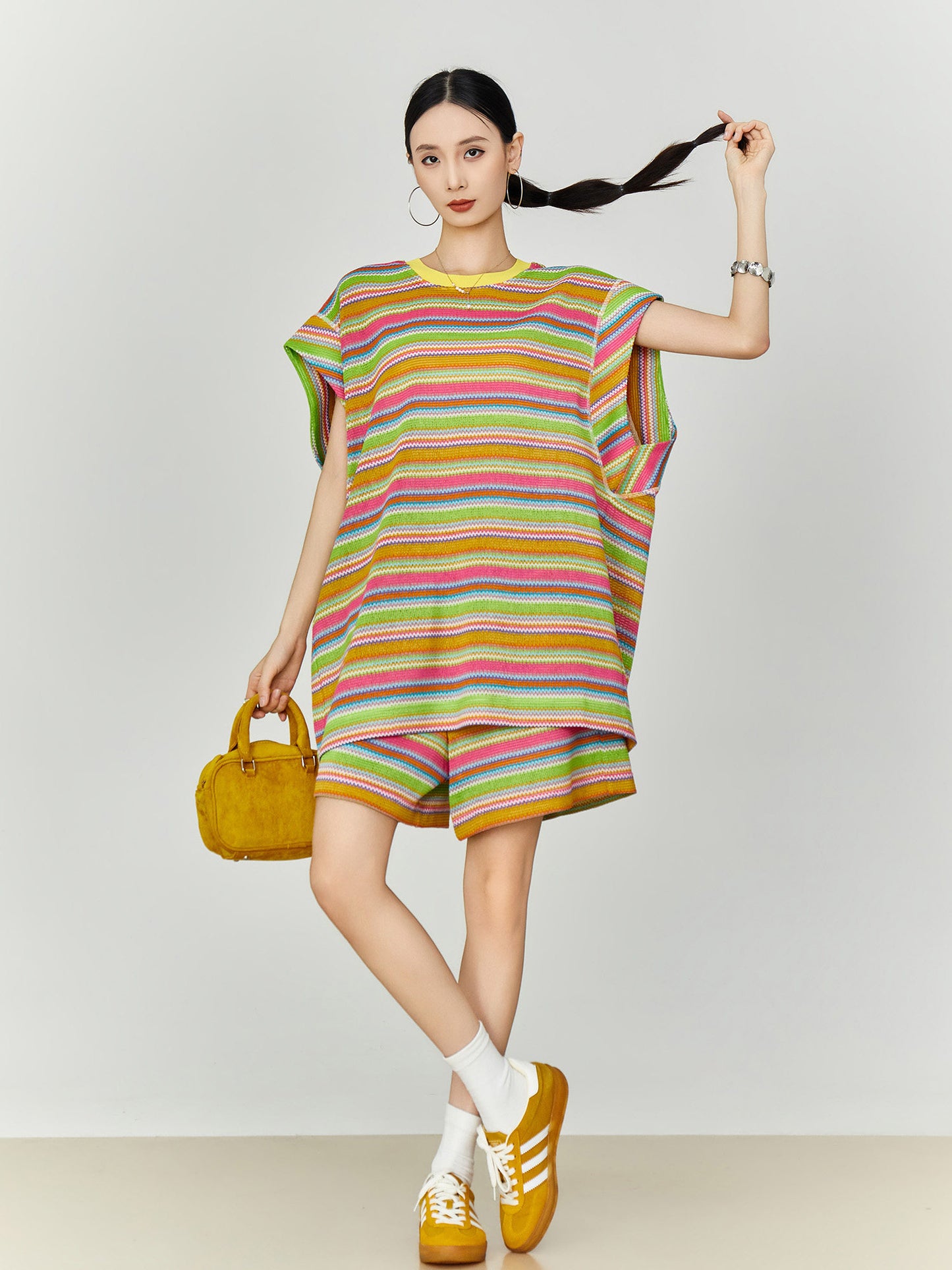 Multicolor Striped Sleeveless Top / Shorts FER0353