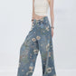 Flower Design Wide Denim Pants ABW0013