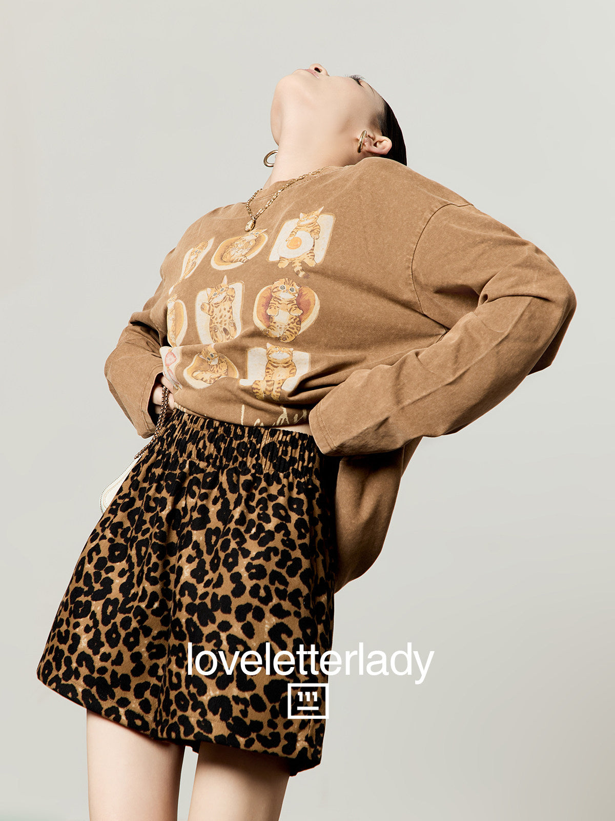 Cat Full Print T-Shirt / Leopard Casual Pants LLA0655
