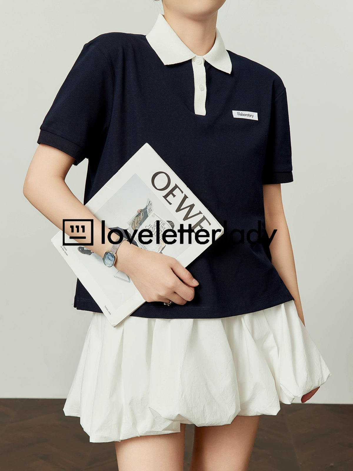 Color Block Polo Knit Top LLA0491