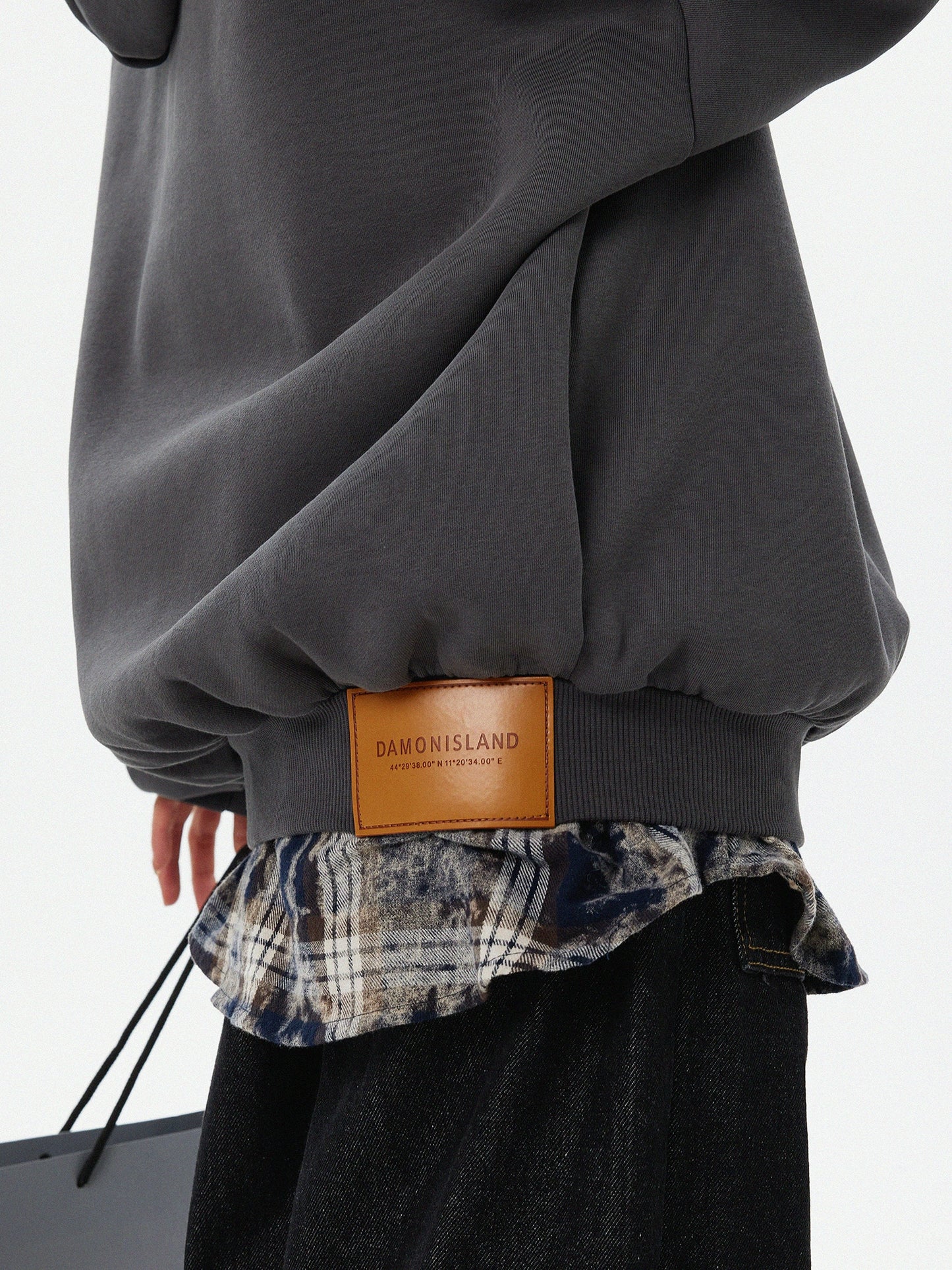 Oversized Leather Patch Design Hoodie HGX0043