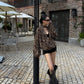Leopard Draped Collar Chiffon Top ZRS0097