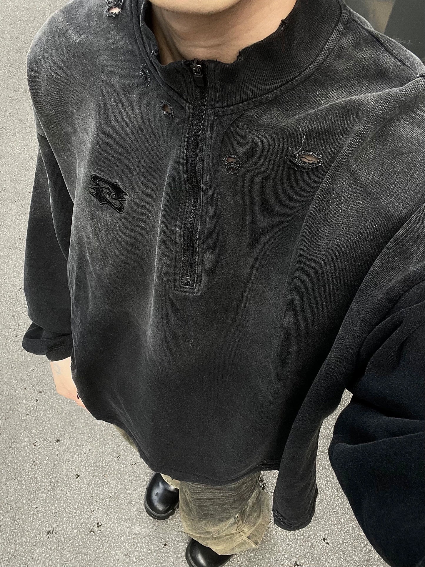 Half Zip Vintage Washed Top FLG0004