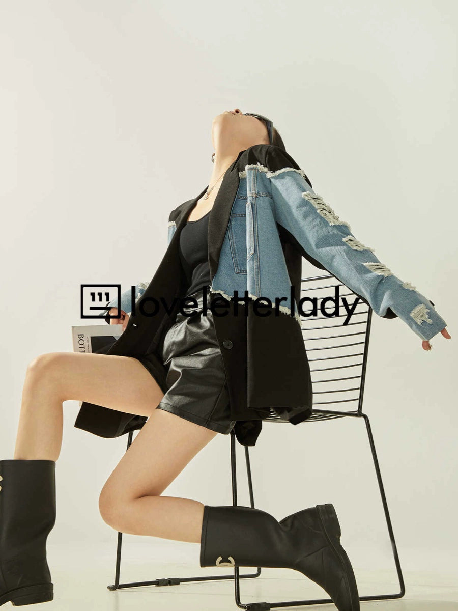 Patchwork Denim Jacket LLA0321 – AuroraBoutique Patchwork Denim Jacket LLA0321 – AuroraBoutique
