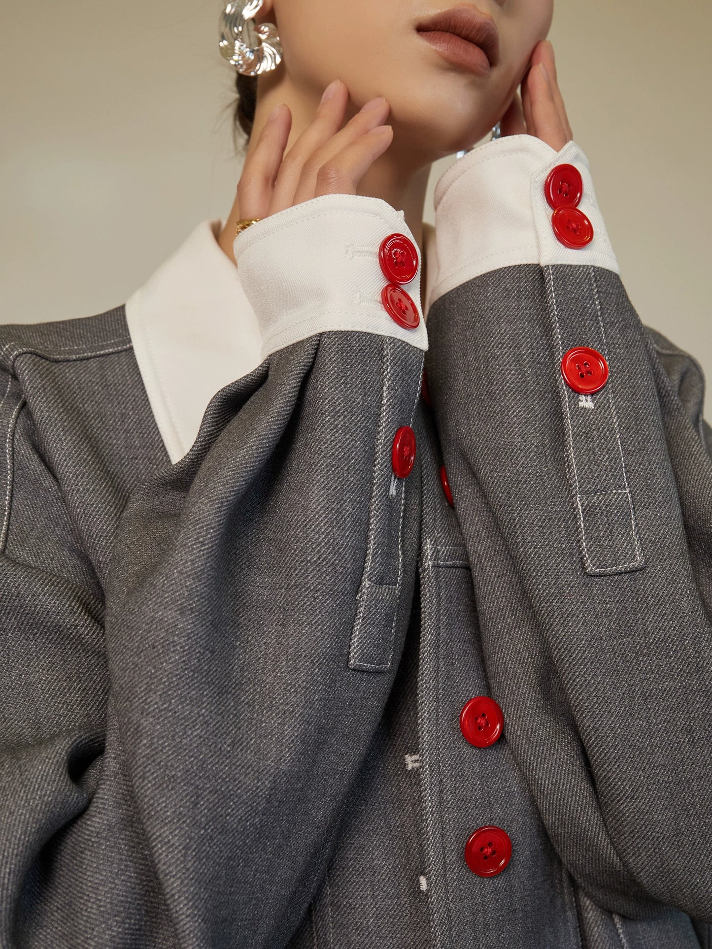 Red Button Patchwork Jacket / Shorts SUY0014