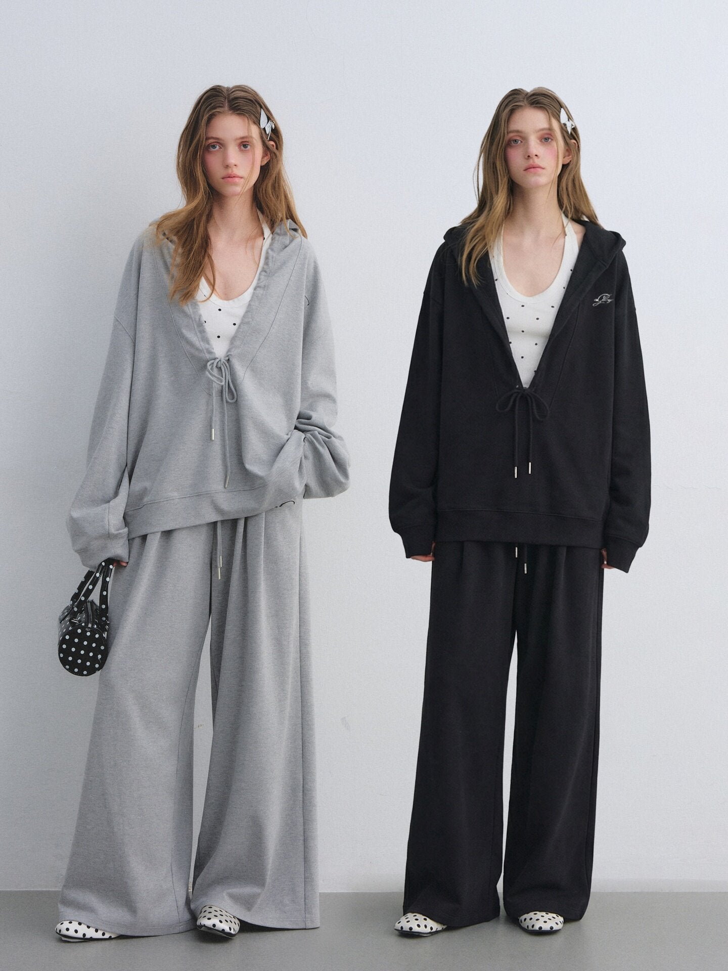 Polka Dot Vest V-Neck Hoodie / Loose Casual Sweatpants ASG0080