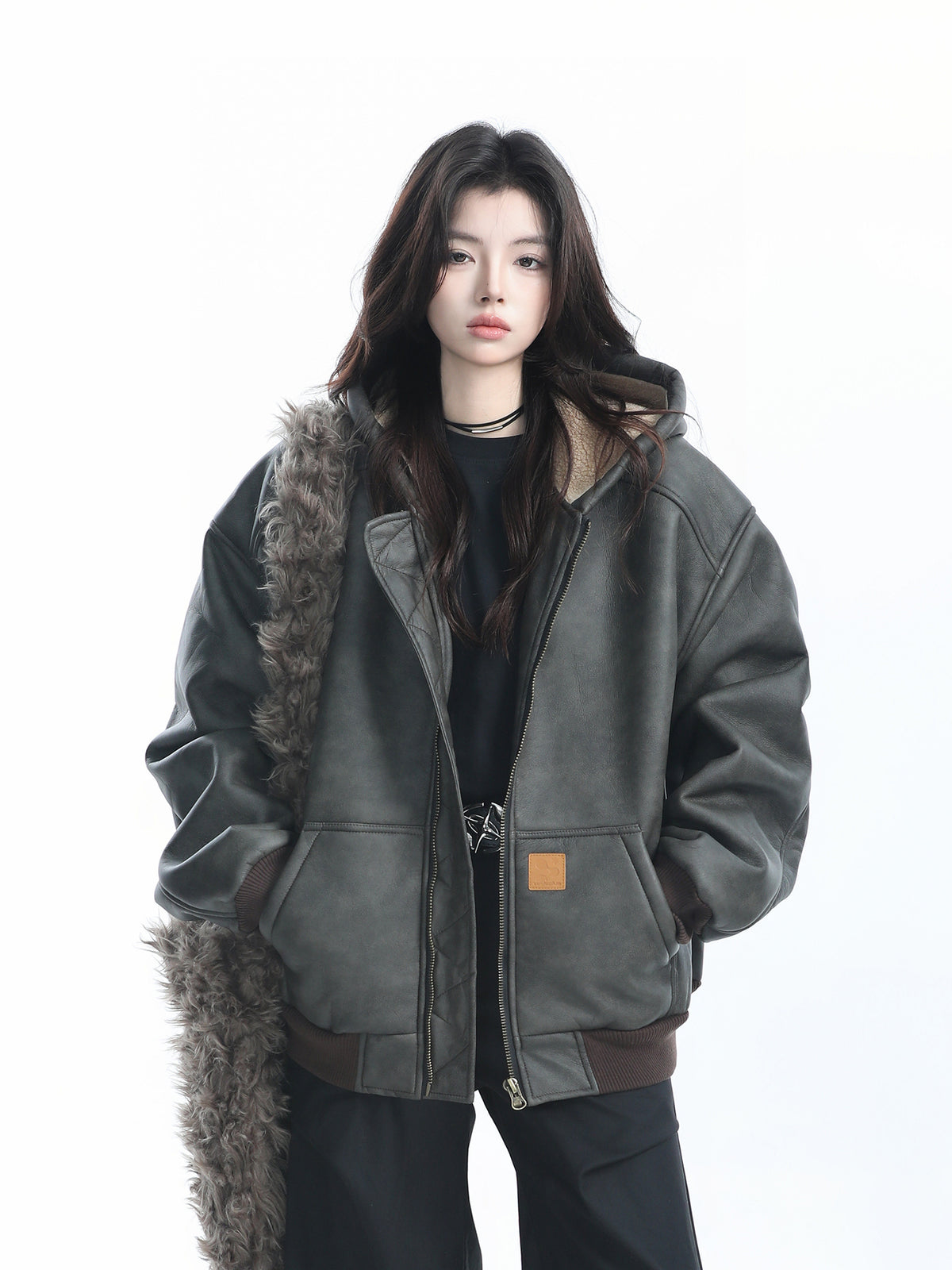 Oversized Fur Hooded Blouson WLS0016