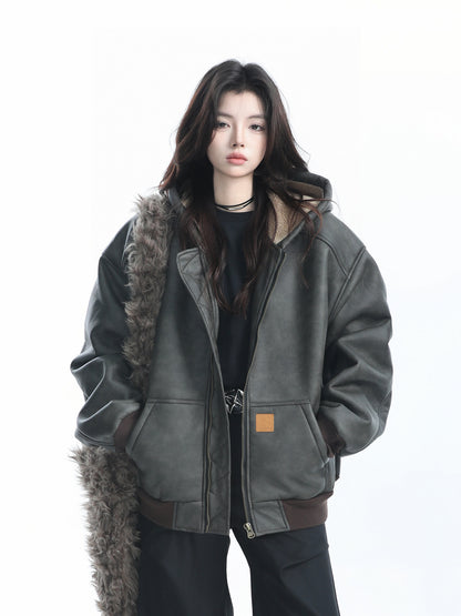 Oversized Fur Hooded Blouson WLS0016
