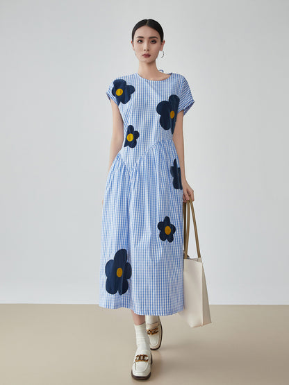 Floral Plaid Short-Sleeve Shirt Dress FER0092