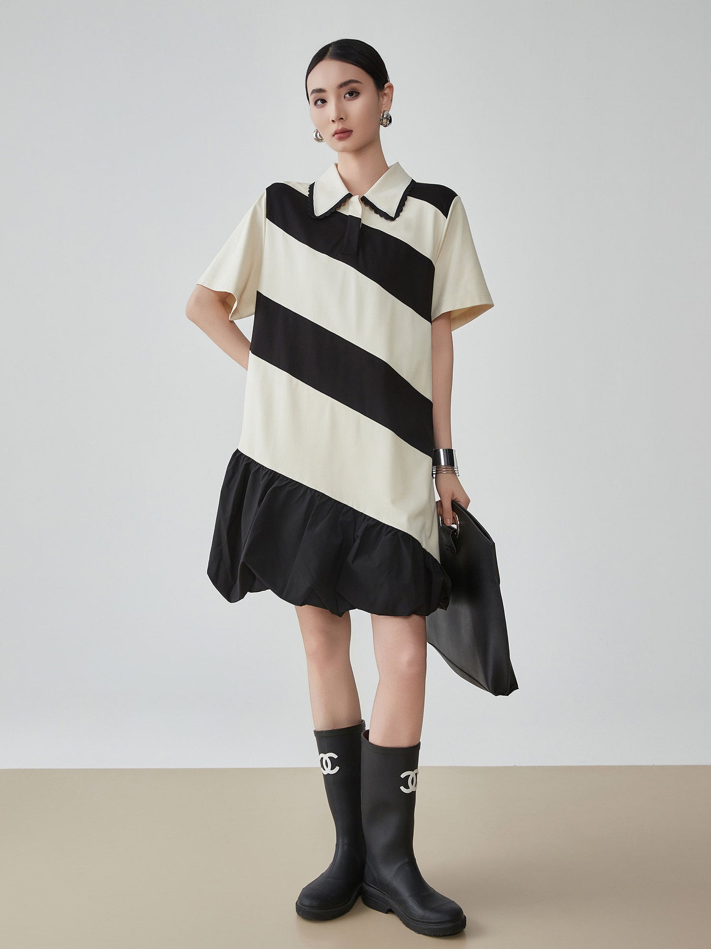Polo Collar Color-Blocking Dress FER0112