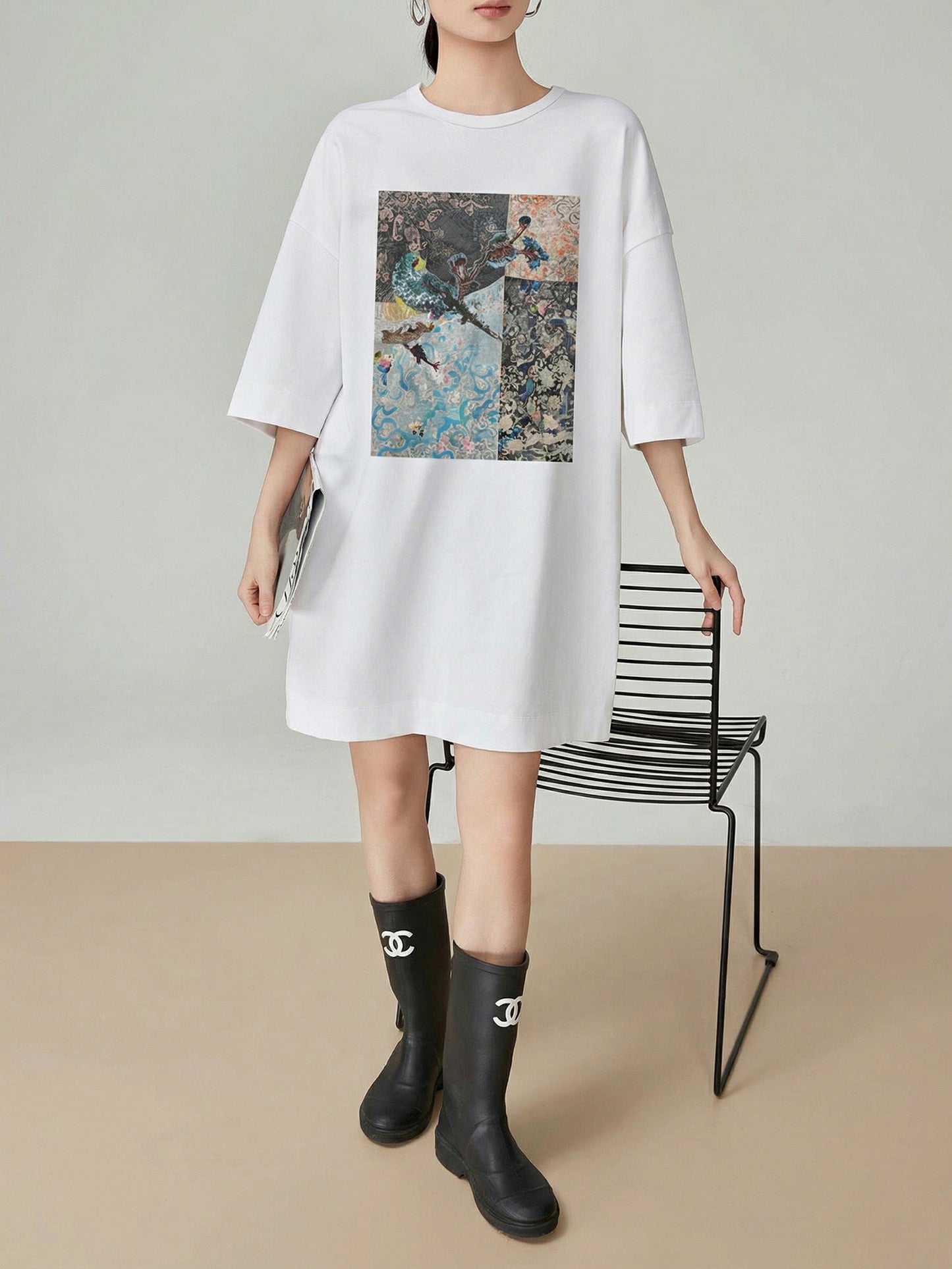 Round-Neck Printed T-Shirt Dress  FER0287