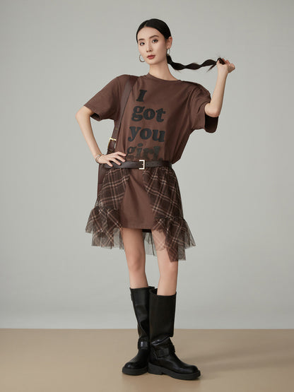 Checked Tulle Docking Mini Dress FER0163
