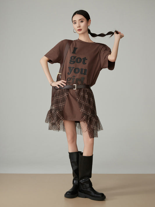 Checked Tulle Docking Mini Dress FER0163