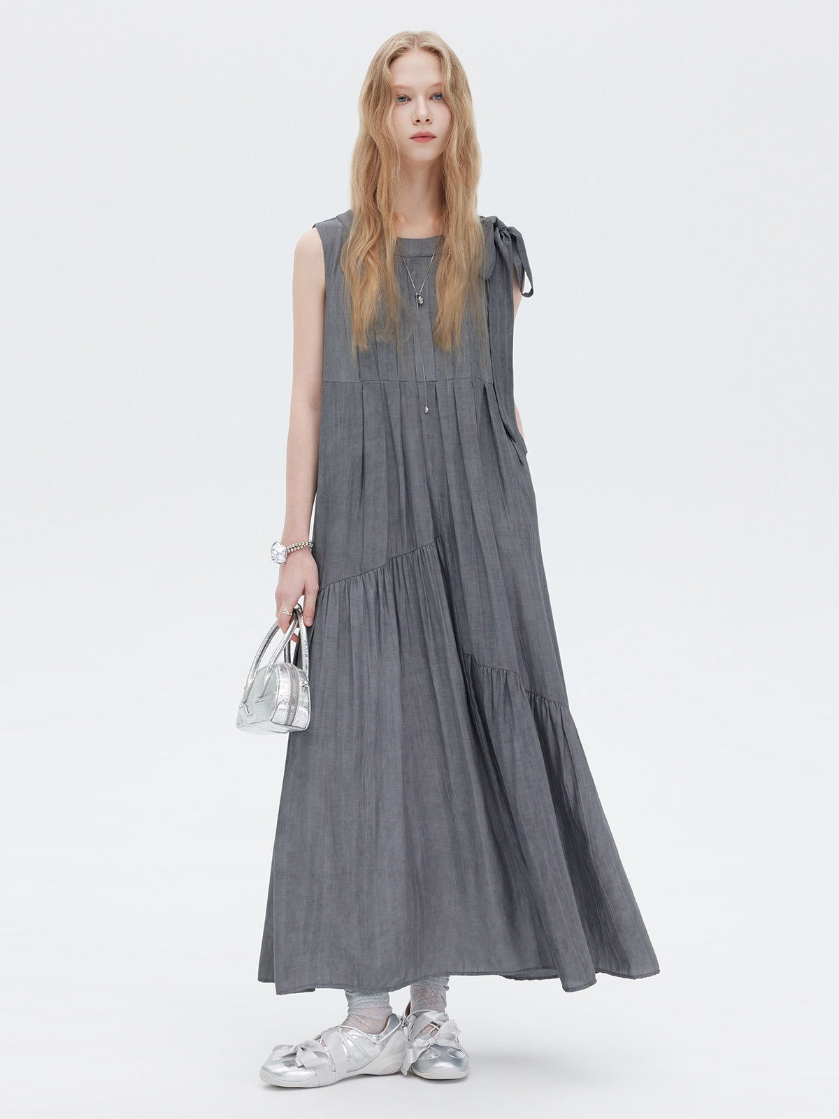 Twill Texture Switch Gather Dress SHN0043