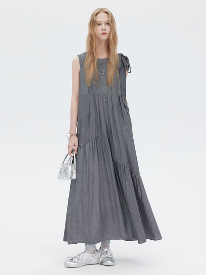 Twill Texture Switch Gather Dress SHN0043
