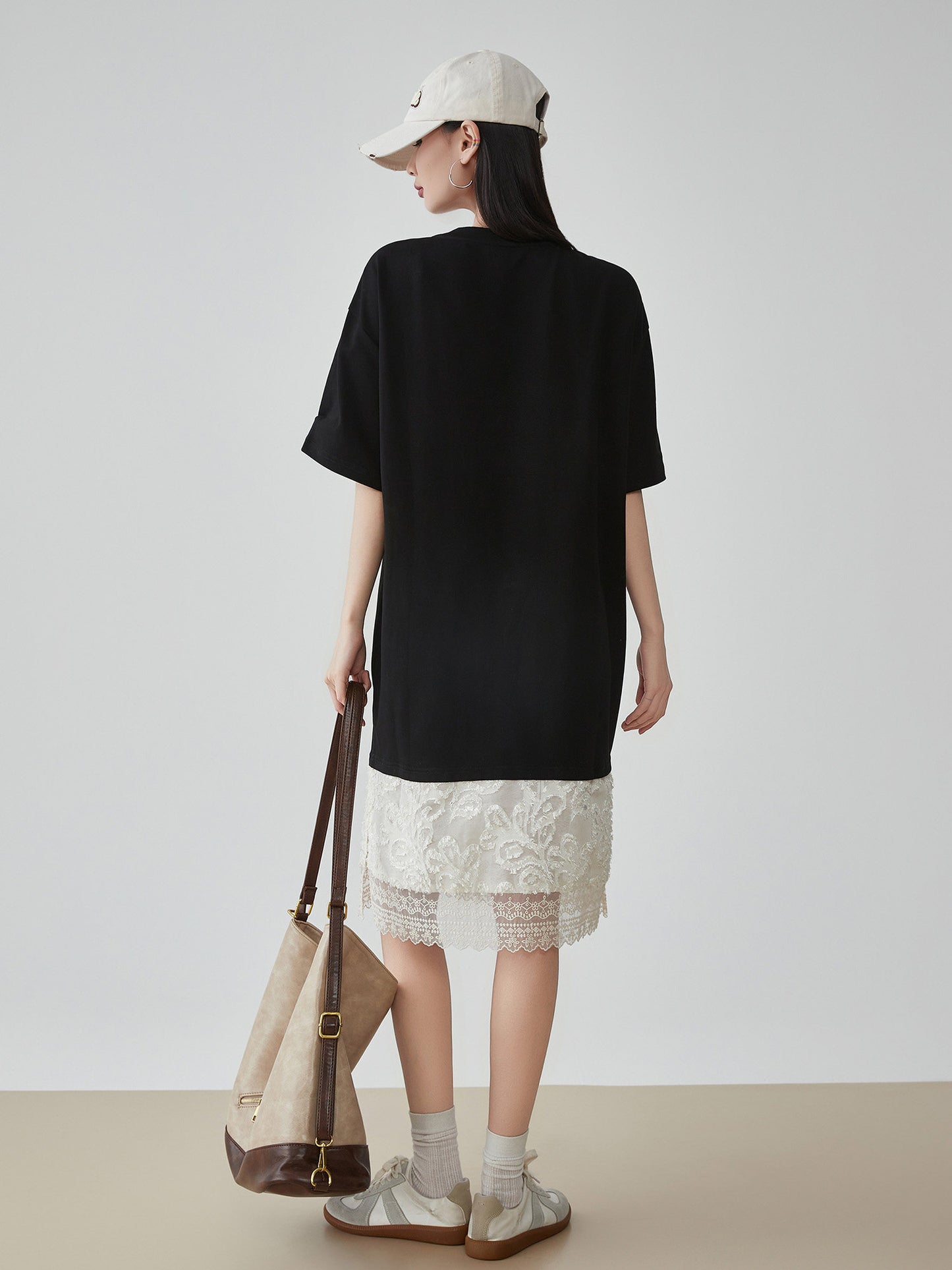 White Lace Docking T-Shirt Dress FER0187