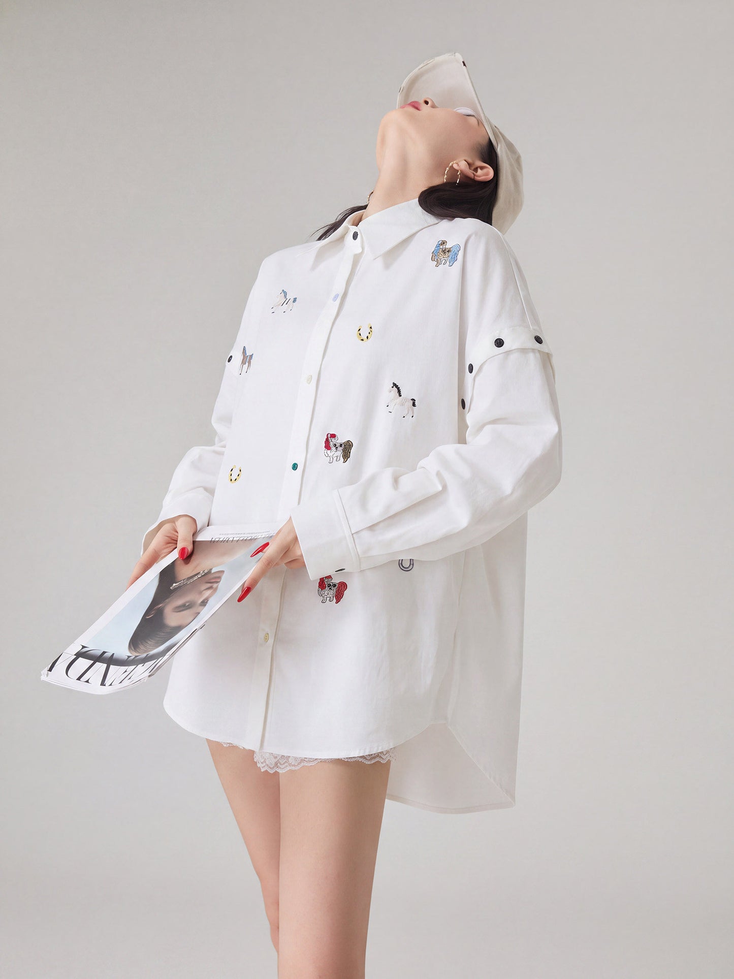 Pony Embroidered Long-Sleeve Shirt FER0366